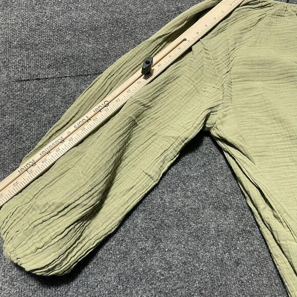 H&M Shirt Womens 2XL Green Crinkle Gauze Peasant Tunic 3/4 Sleeve Lace Up Boho - Picture 9 of 9